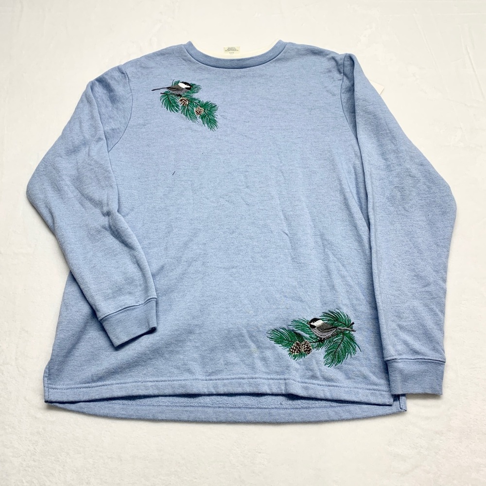 VTG Blair Embroidered Chickadee Bird Sweatshirt Womens Size‎ M Blue Cotton Blend